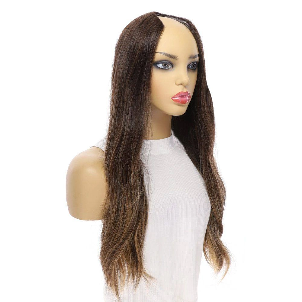 24" U-Shape Wig Dark Brown Balayage