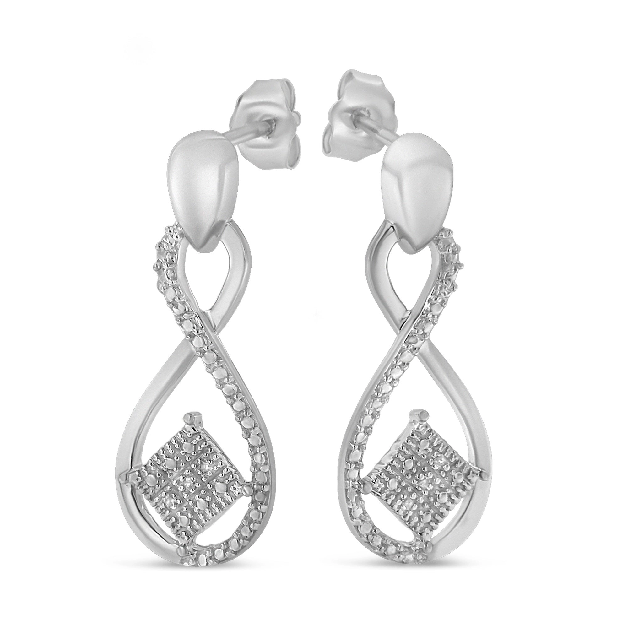 .925 Sterling Silver Round-Cut Diamond Accent Tilted Square and Infinity Drop Earrings