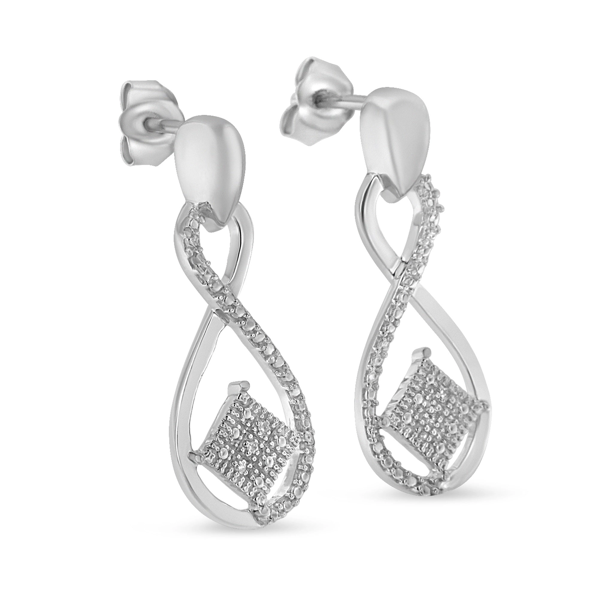 .925 Sterling Silver Round-Cut Diamond Accent Tilted Square and Infinity Drop Earrings