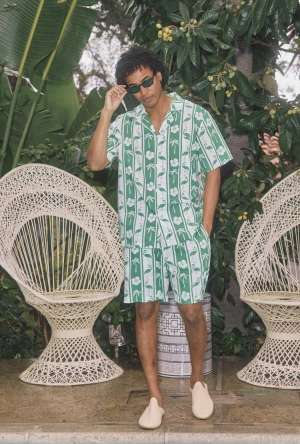Aloha Stripe Men's Short Sleeve Notch Woven Cotton Poplin Boxer PJ Set