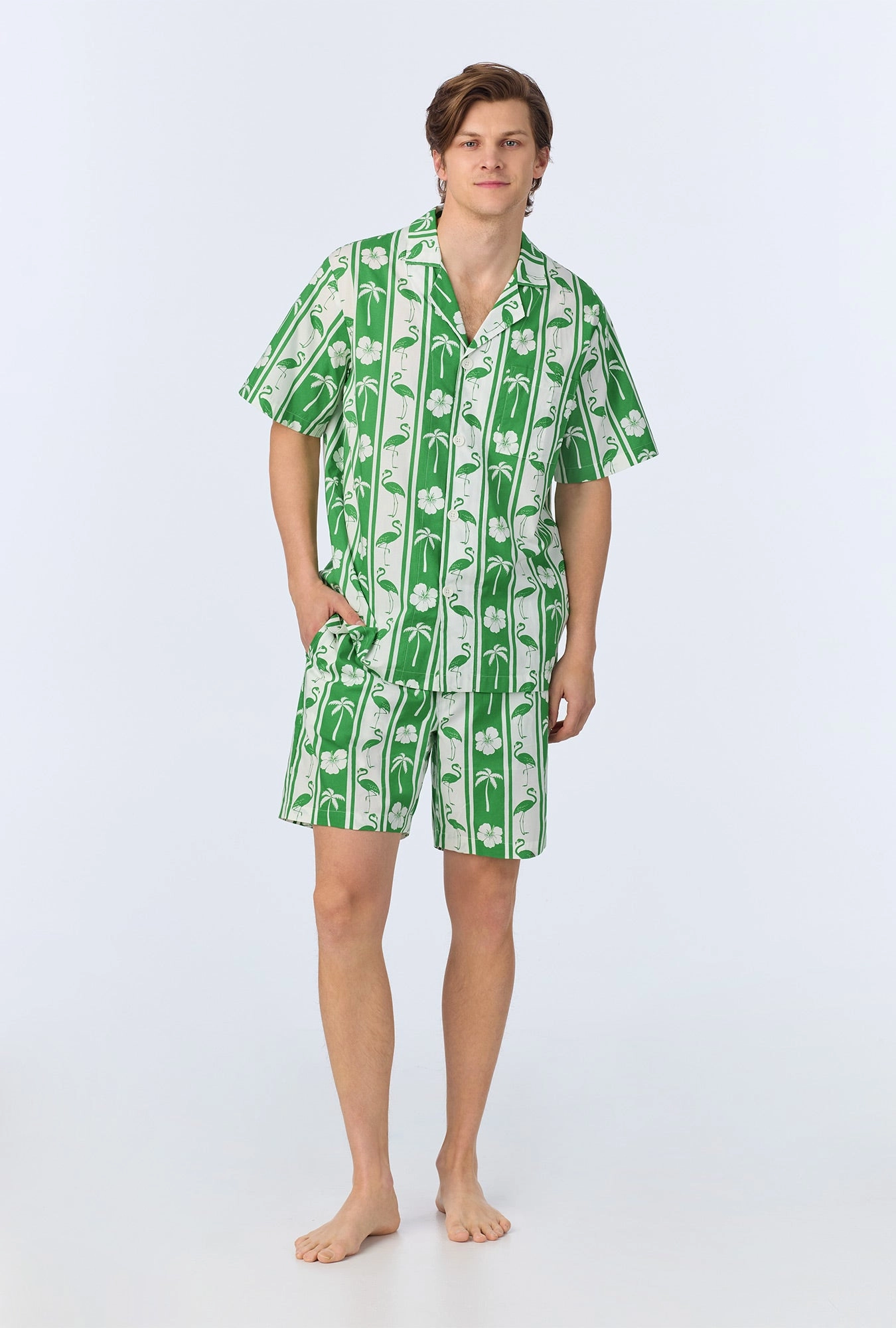 Aloha Stripe Men's Short Sleeve Notch Woven Cotton Poplin Boxer PJ Set