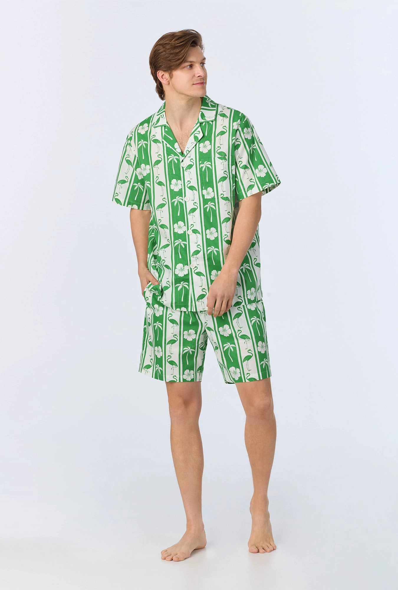Aloha Stripe Men's Short Sleeve Notch Woven Cotton Poplin Boxer PJ Set