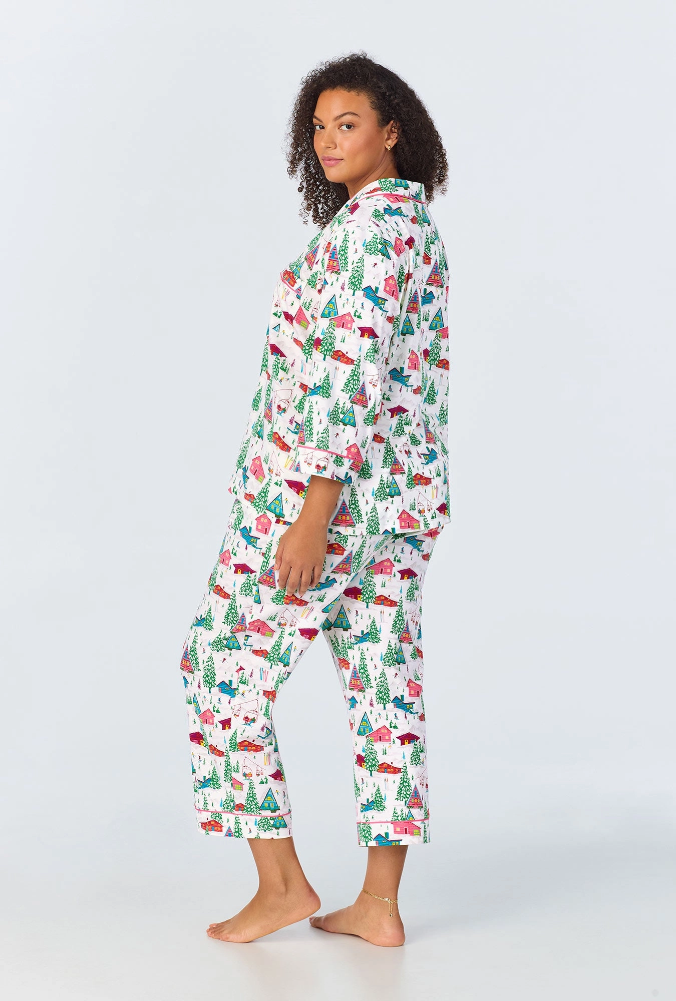 Alpine Cabins 3/4 Sleeve Classic Stretch Jersey Cropped PJ Set