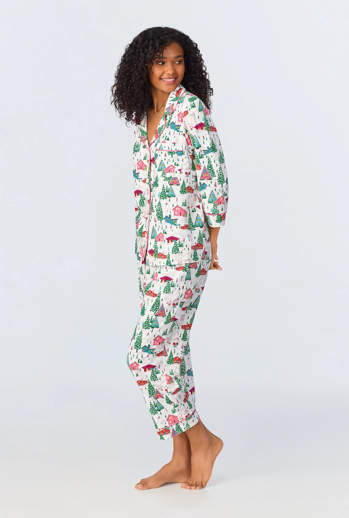 Alpine Cabins 3/4 Sleeve Classic Stretch Jersey Cropped PJ Set
