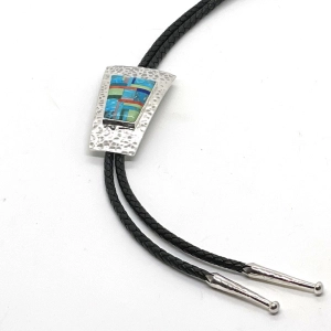 B G Mudd Hammered Silver w/ Patchwork Inlay Bolo