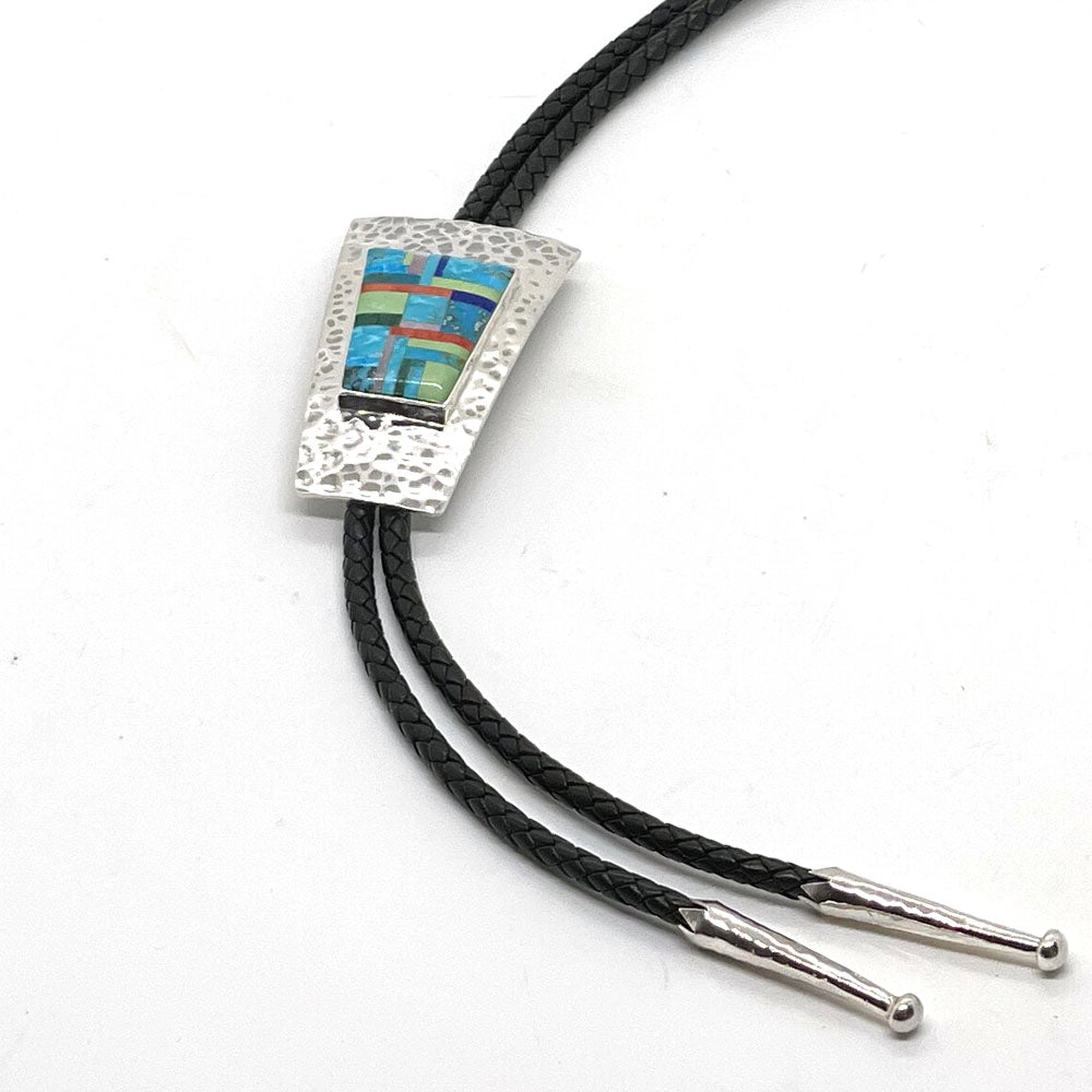B G Mudd Hammered Silver w/ Patchwork Inlay Bolo