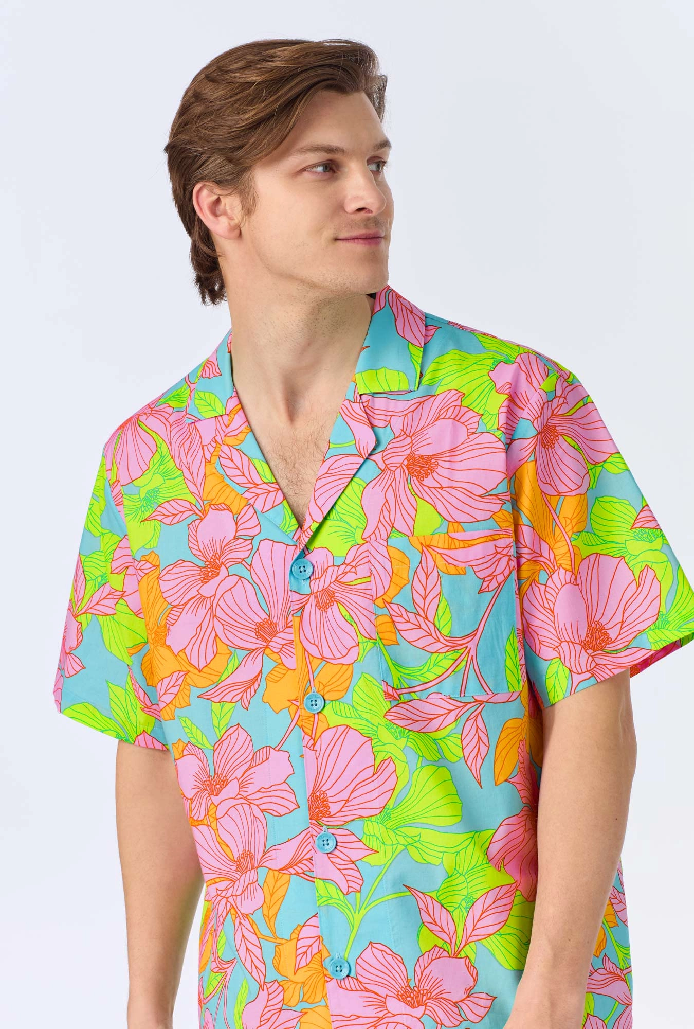 BedHead x Mr. Turk Linear Floral Men's Short Sleeve Notch Woven Cotton Poplin Boxer PJ Set