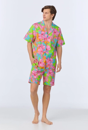 BedHead x Mr. Turk Linear Floral Men's Short Sleeve Notch Woven Cotton Poplin Boxer PJ Set