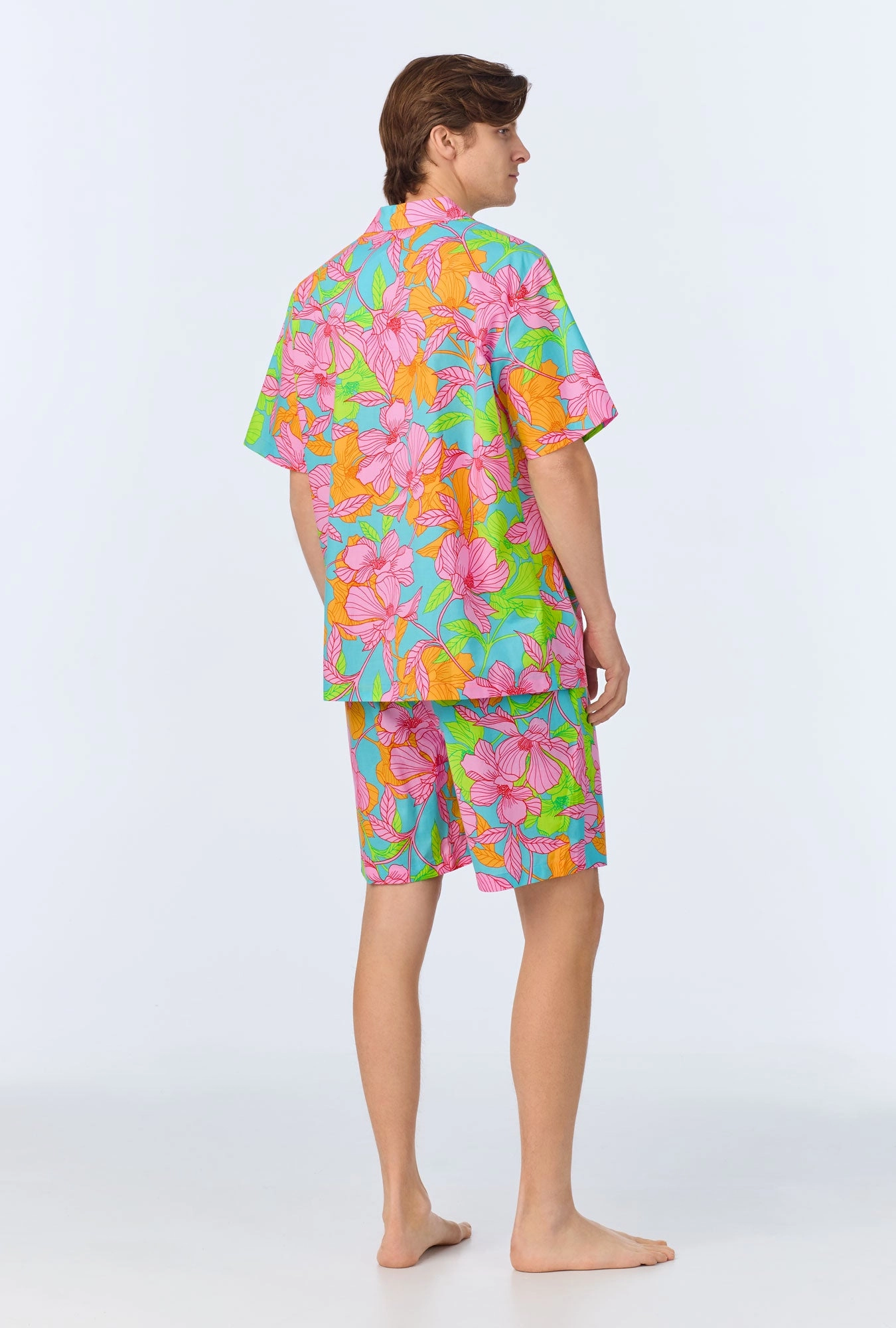 BedHead x Mr. Turk Linear Floral Men's Short Sleeve Notch Woven Cotton Poplin Boxer PJ Set