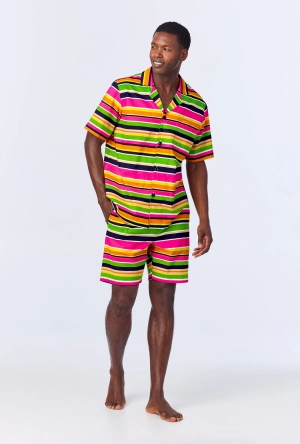 BedHead x Mr. Turk Poolside Stripe Men's Sleeve Notch Woven Cotton Poplin Boxer PJ Set