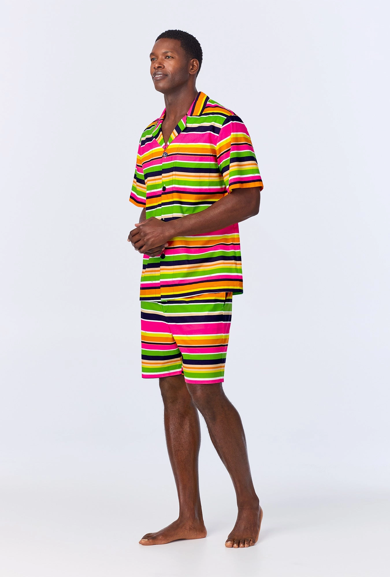 BedHead x Mr. Turk Poolside Stripe Men's Sleeve Notch Woven Cotton Poplin Boxer PJ Set