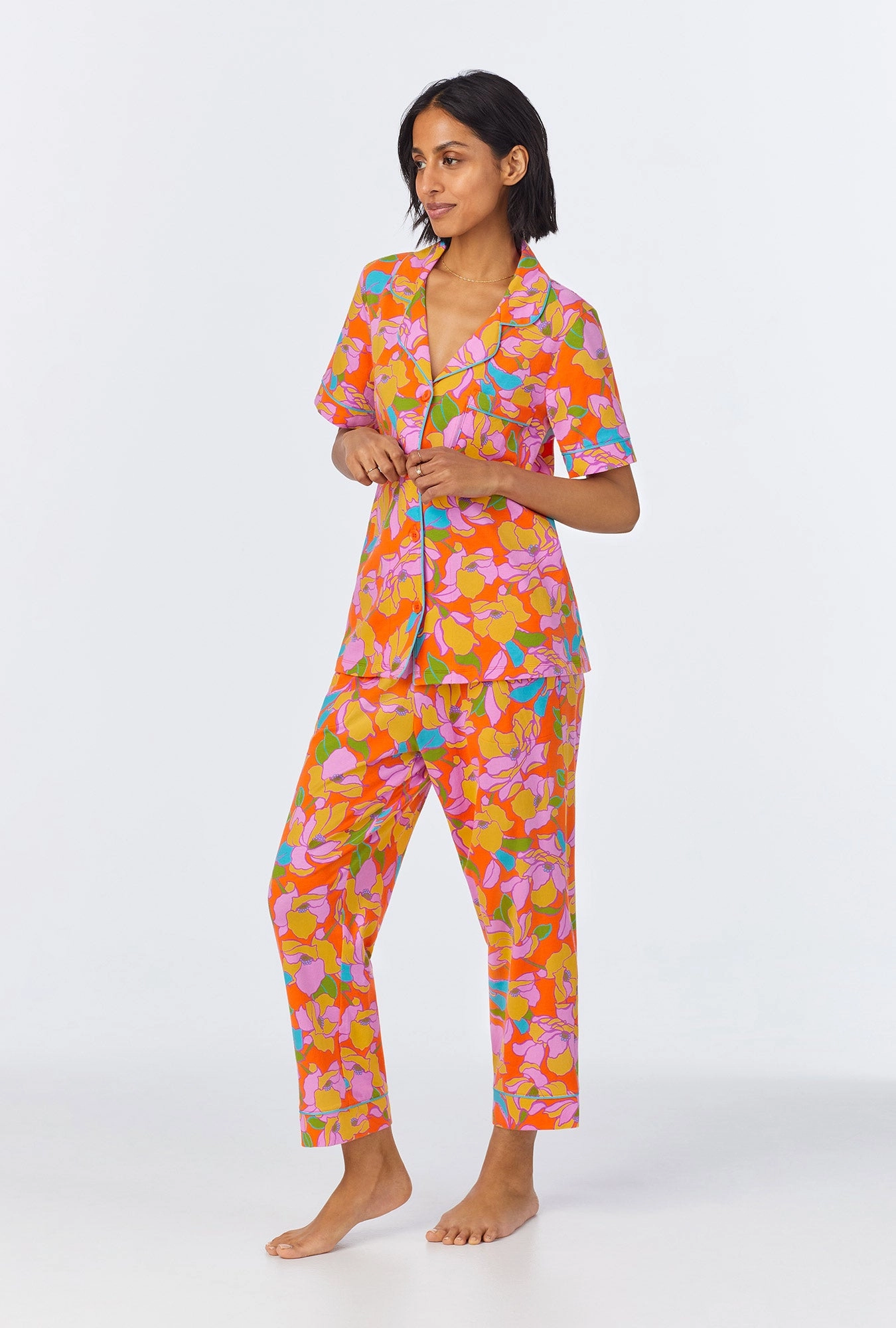 BedHead x Trina Turk Floral Short Sleeve Classic Cropped Stretch Jersey PJ Set