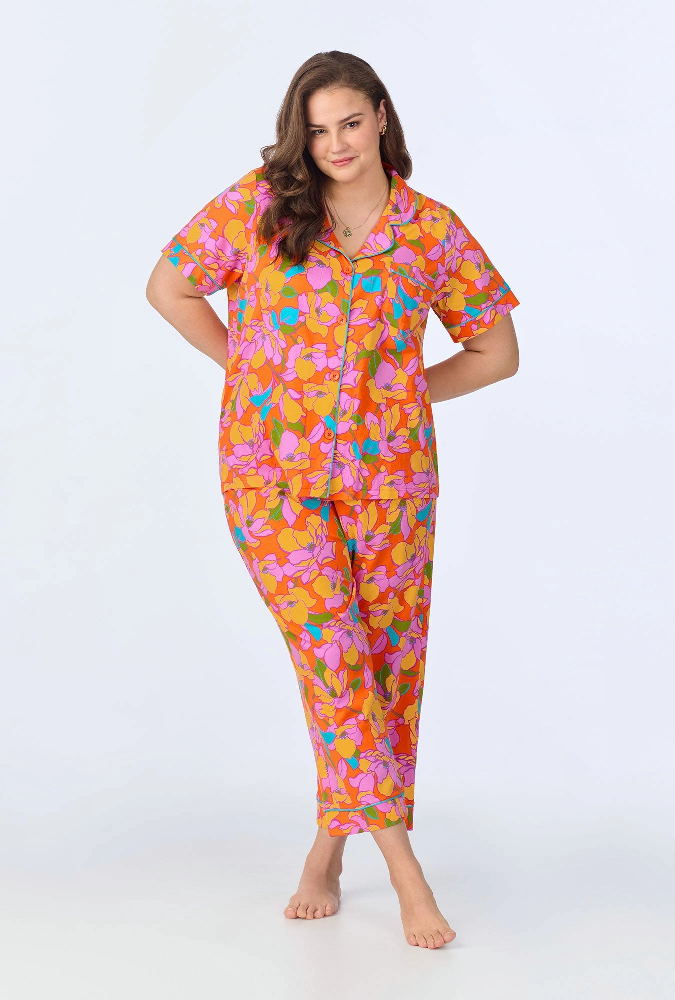 BedHead x Trina Turk Floral Short Sleeve Classic Cropped Stretch Jersey PJ Set