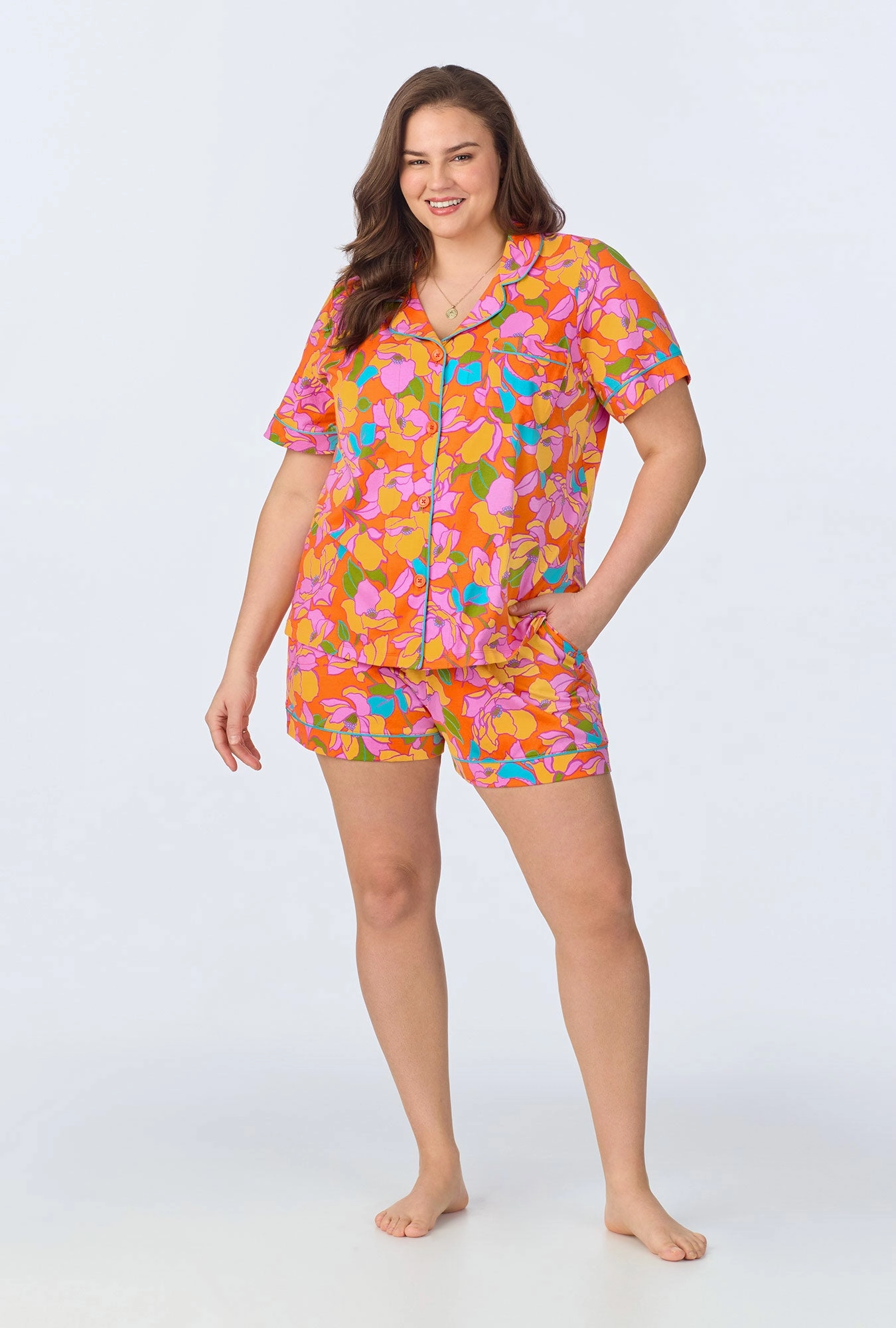 BedHead x Trina Turk Floral Short Sleeve Classic Shorty Stretch Jersey PJ Set