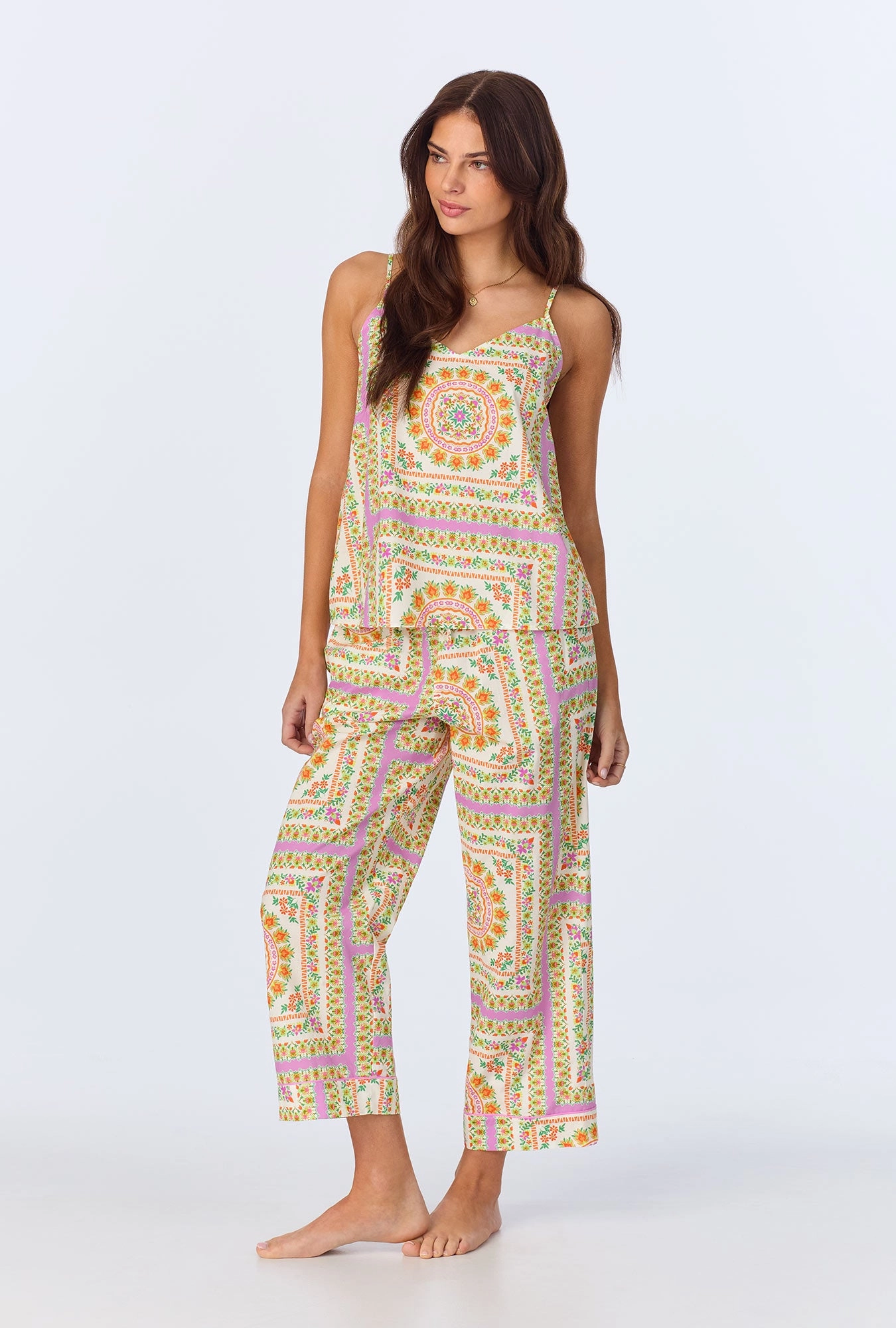 California Dreaming Cami Woven Cotton Poplin Cropped PJ set