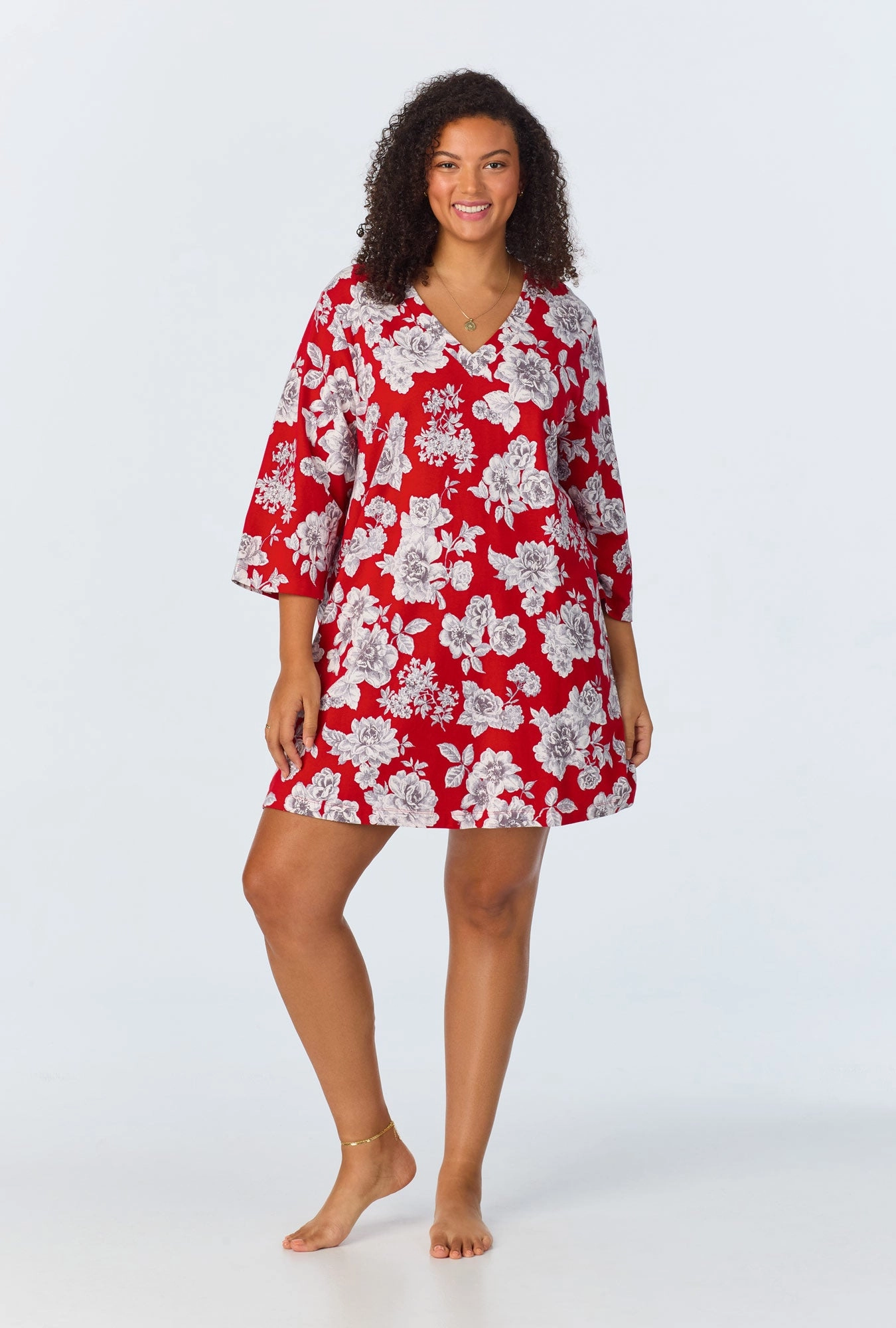 Camellias 3/4 Sleeve Stretch Jersey Sleepshirt