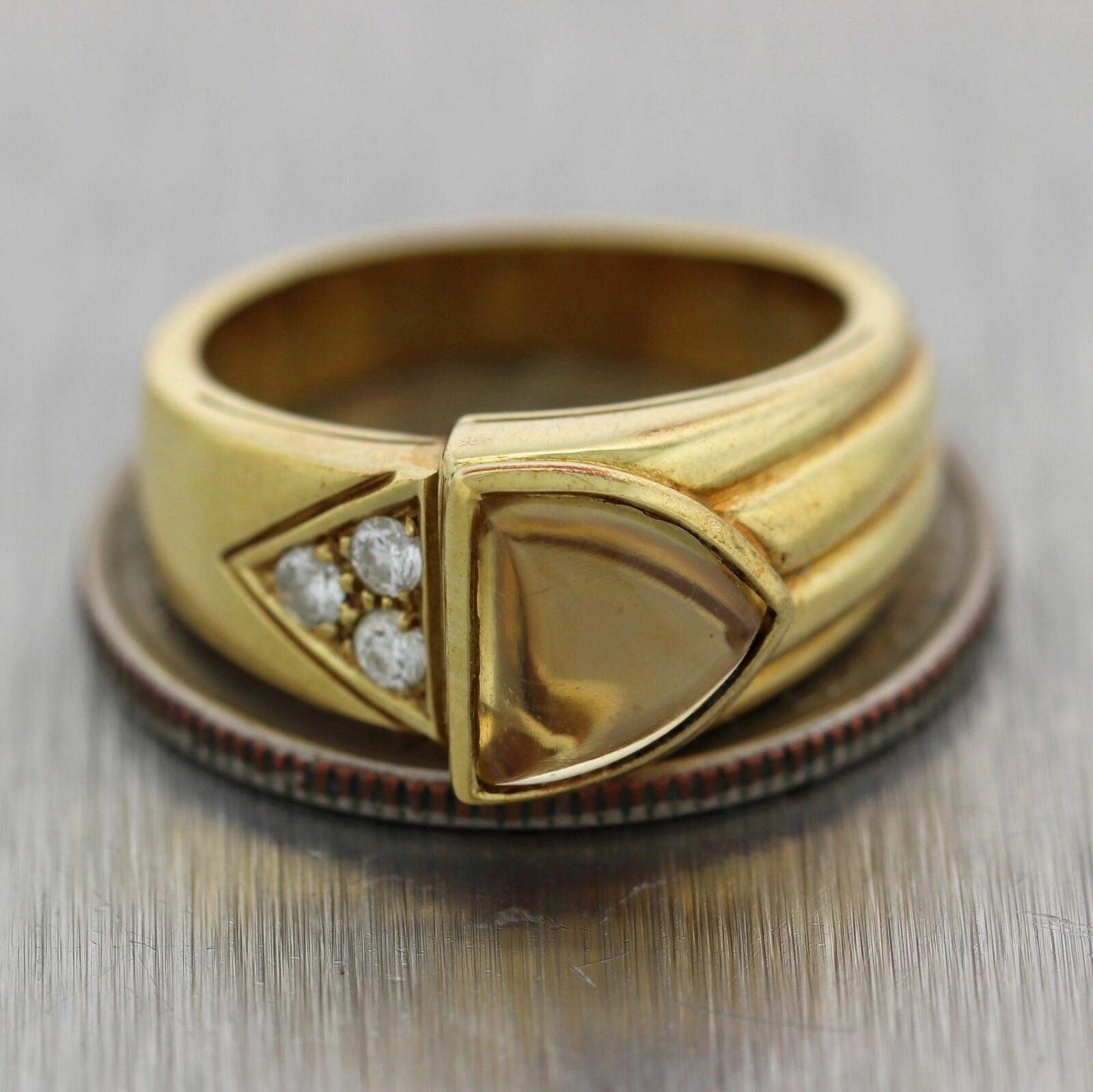 Cartier Vintage Estate 18k Yellow Gold 0.15ctw Diamond & Citrine Ring & Box