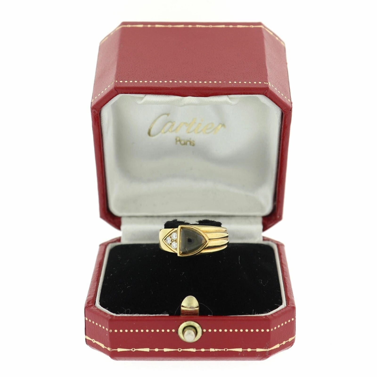Cartier Vintage Estate 18k Yellow Gold 0.15ctw Diamond & Citrine Ring & Box
