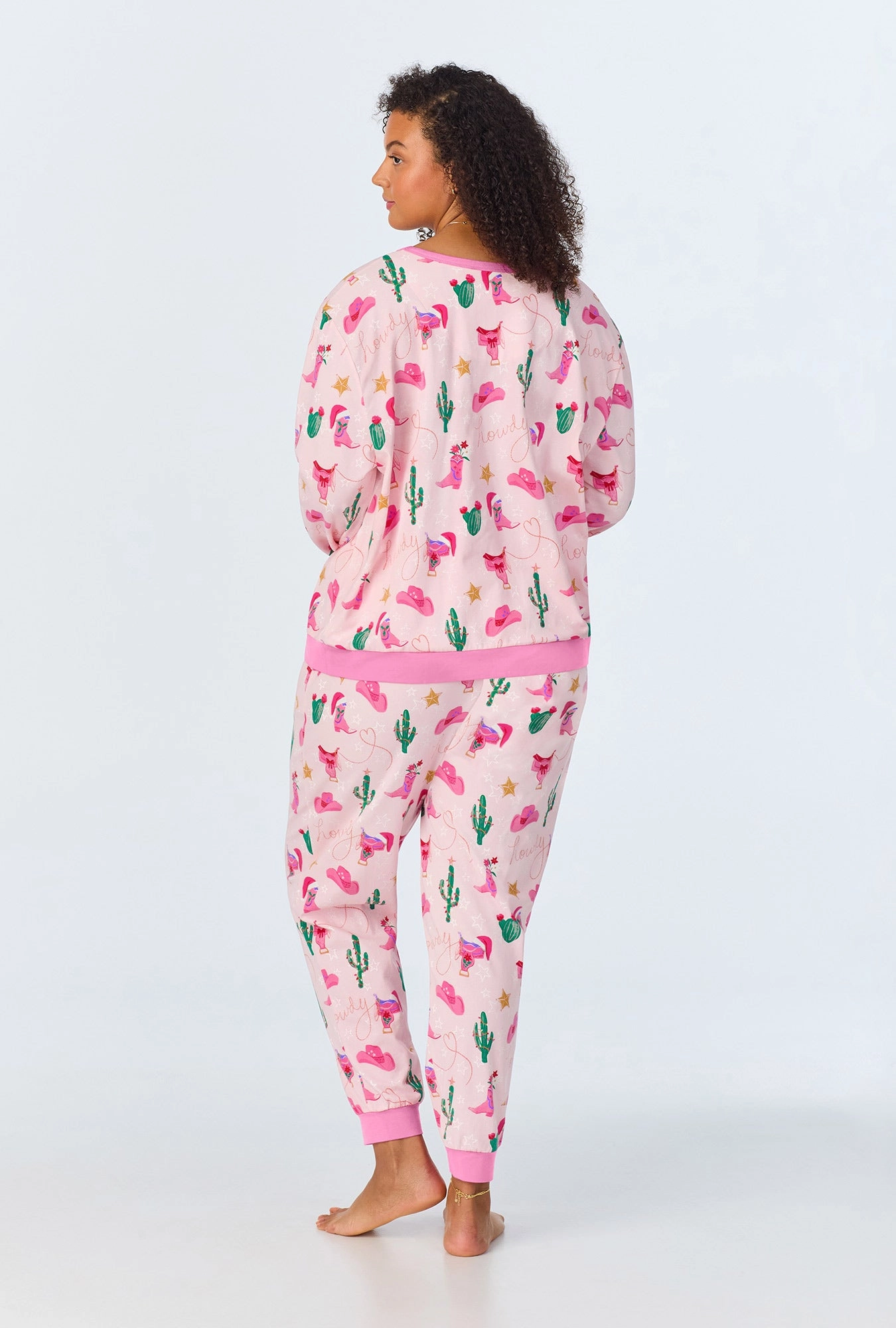 Christmas Cowgirl Long Sleeve Pullover Crew and Jogger Stretch Jersey PJ Set