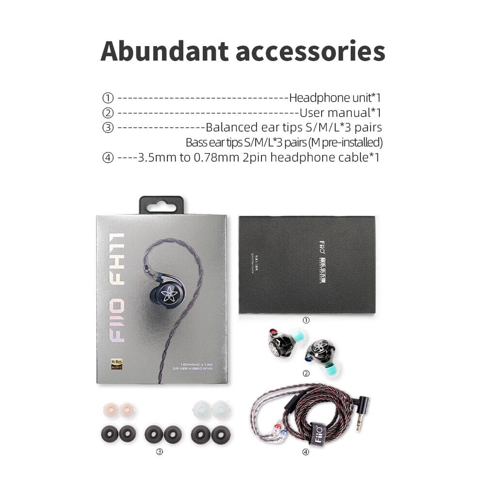 FiiO FH11 1DD   1BA Hybrid In-Ear Monitors Earphone
