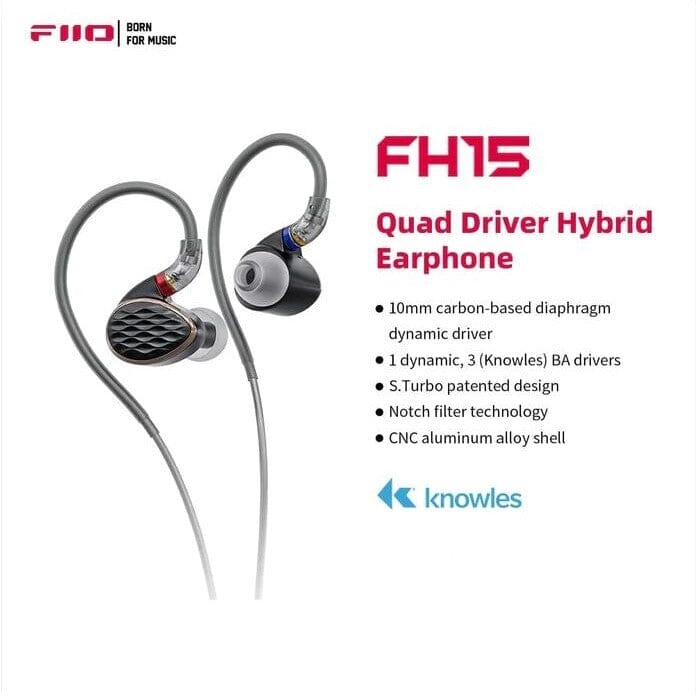 FiiO FH15 1DD   3 BA Hybrid Technology In-Ear Earphone With 3.5mm/4.4mm MMCX Cable