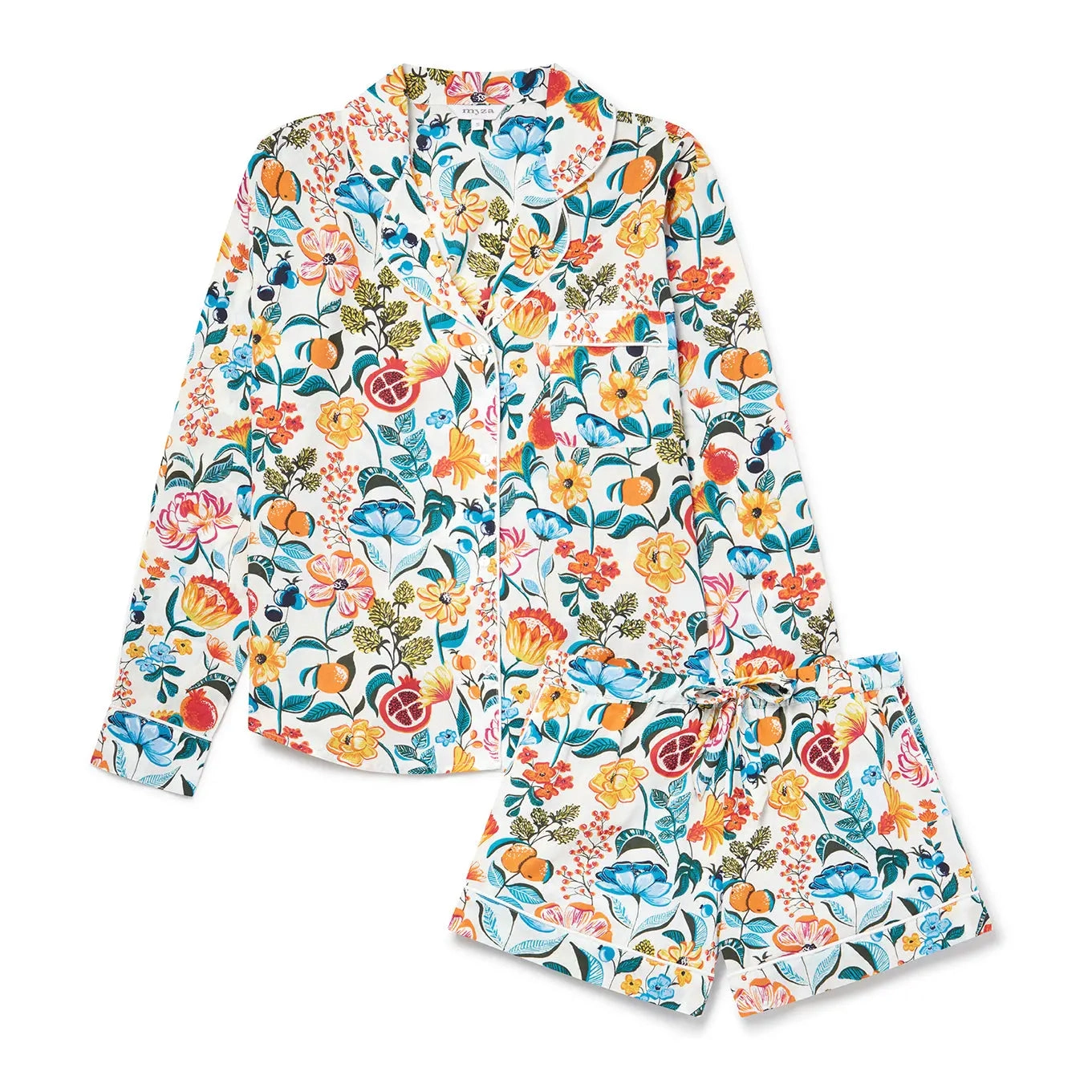Floral on White Women's Long Sleeve Organic Cotton Pyjama Short Set