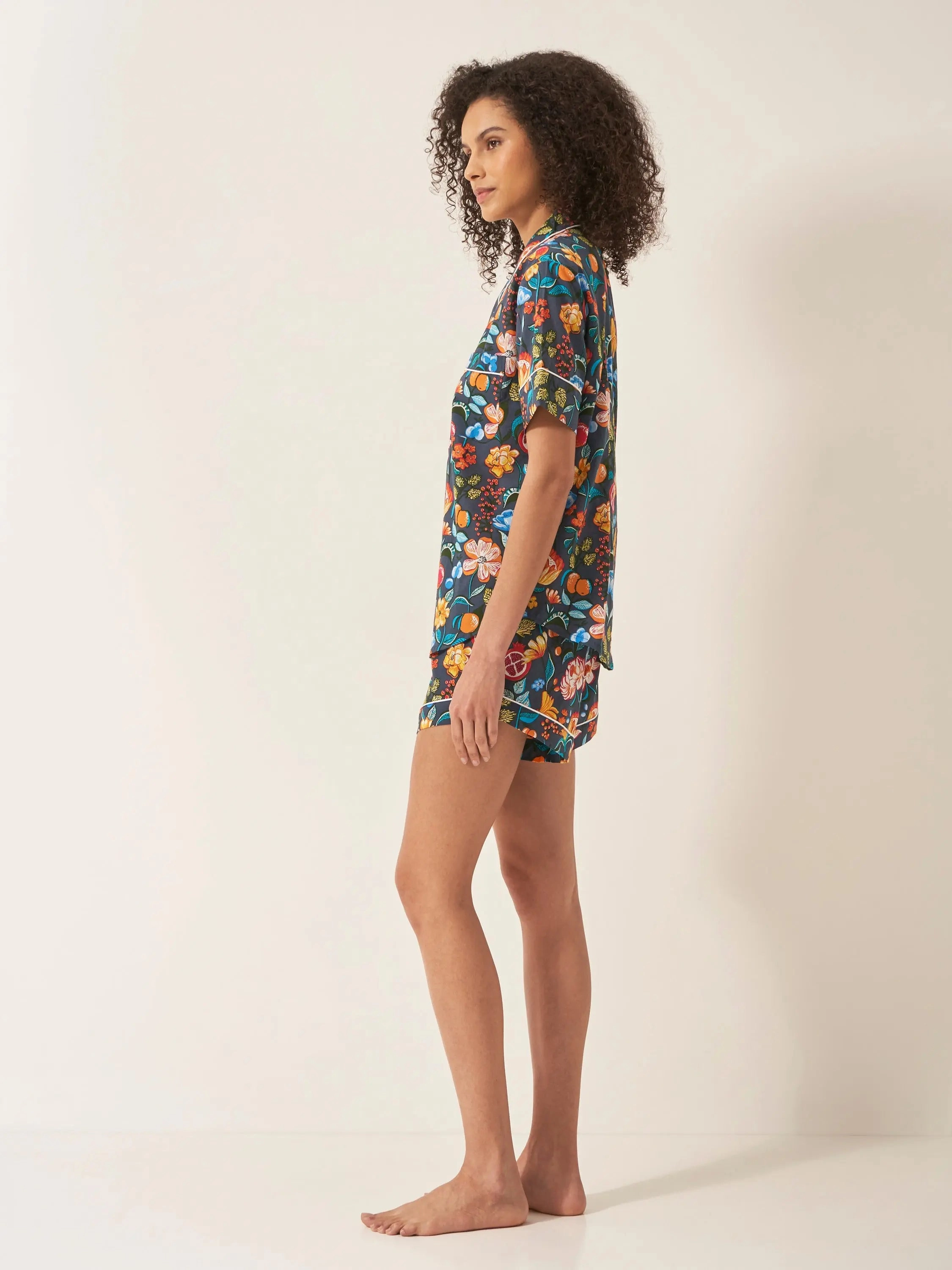 Florals on Navy Women's Short Sleeve Organic Cotton Pyjama Short Set
