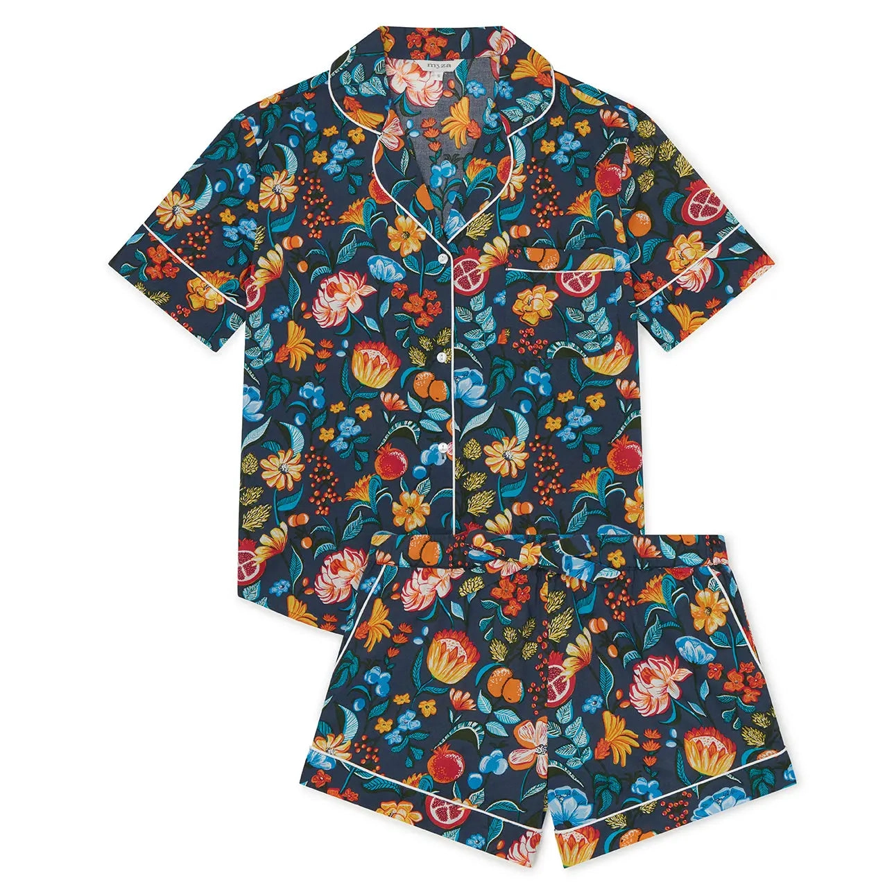 Florals on Navy Women's Short Sleeve Organic Cotton Pyjama Short Set
