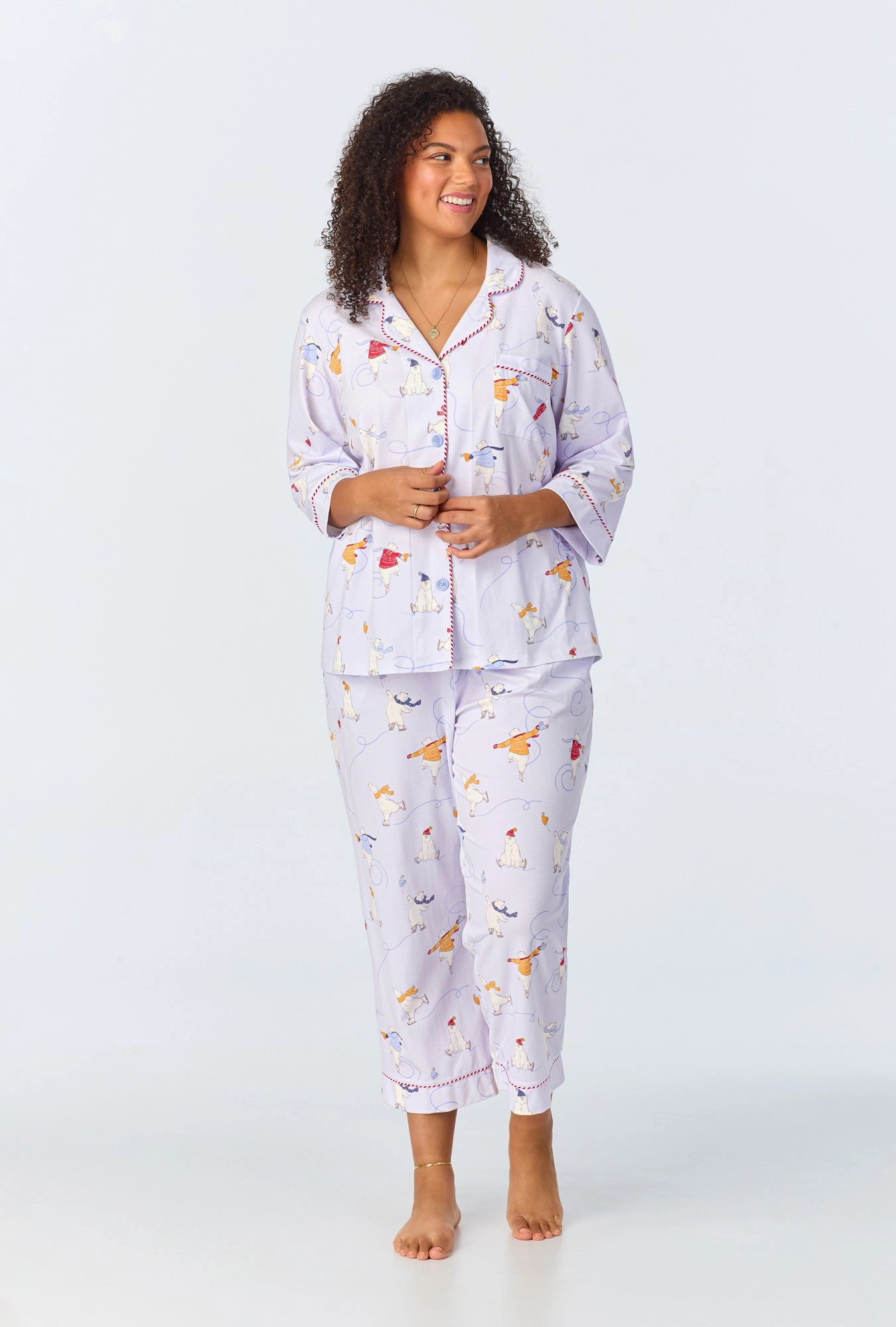Free Skate 3/4 Sleeve Classic Stretch Jersey Cropped PJ Set