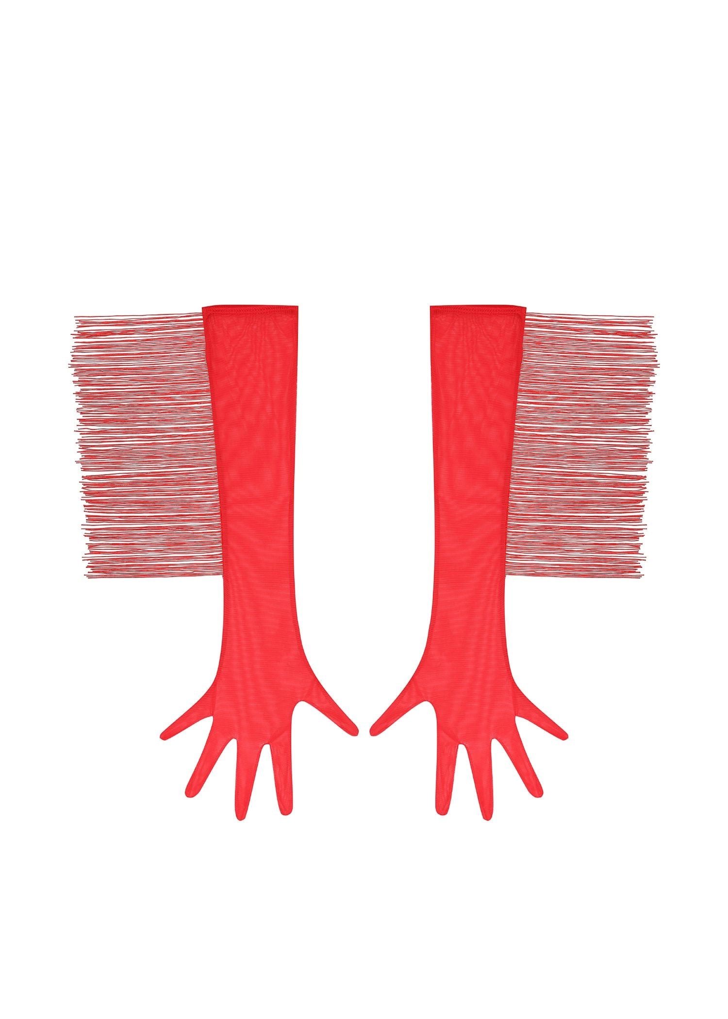 Long Mesh Gloves With Fringe (Red)