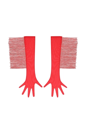 Long Mesh Gloves With Fringe (Red)