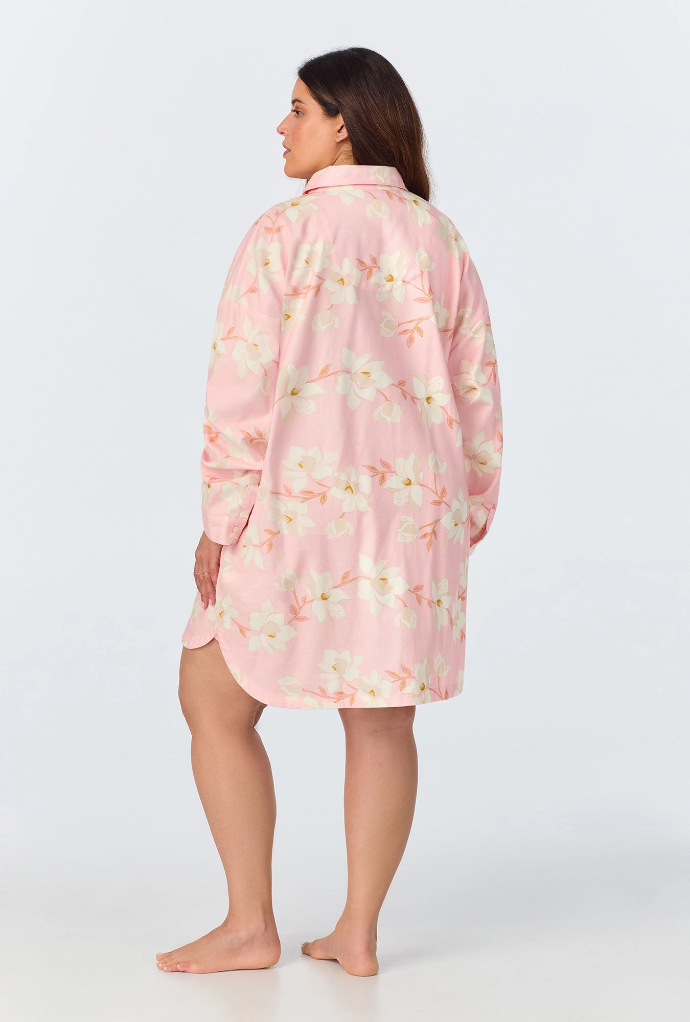 Magnolia Blossom High Low Woven Portuguese Flannel Boyfriend Shirt