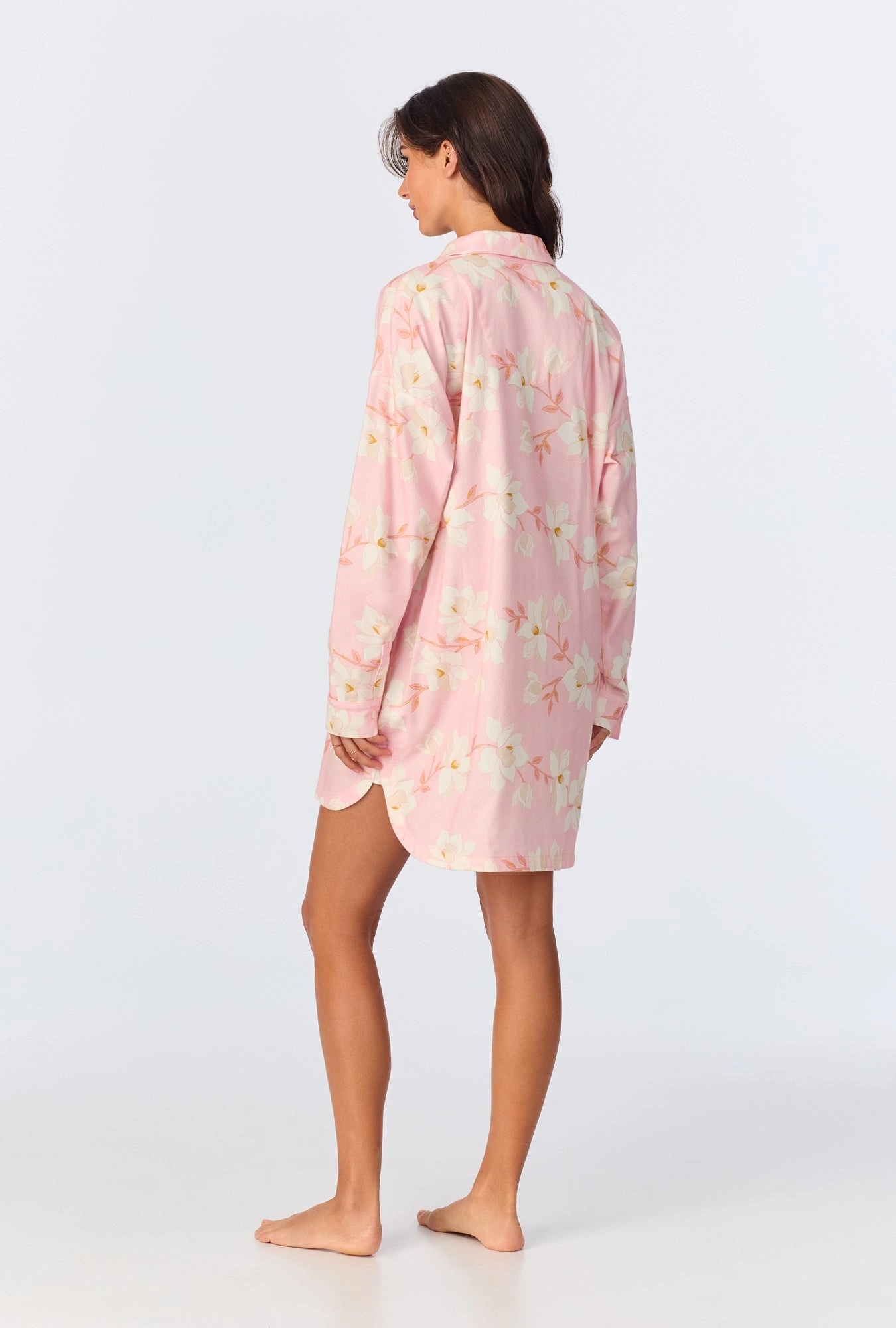 Magnolia Blossom High Low Woven Portuguese Flannel Boyfriend Shirt