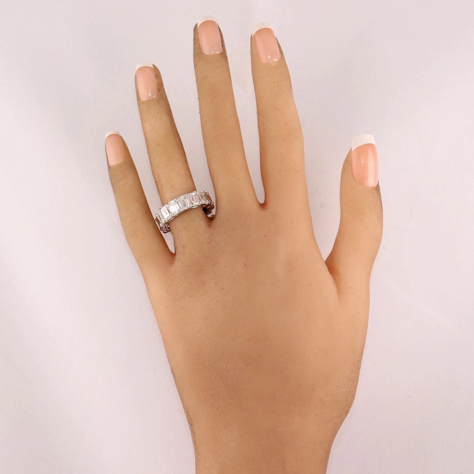 Modern Platinum 9ctw Emerald Cut Diamond Eternity Wedding Band Ring