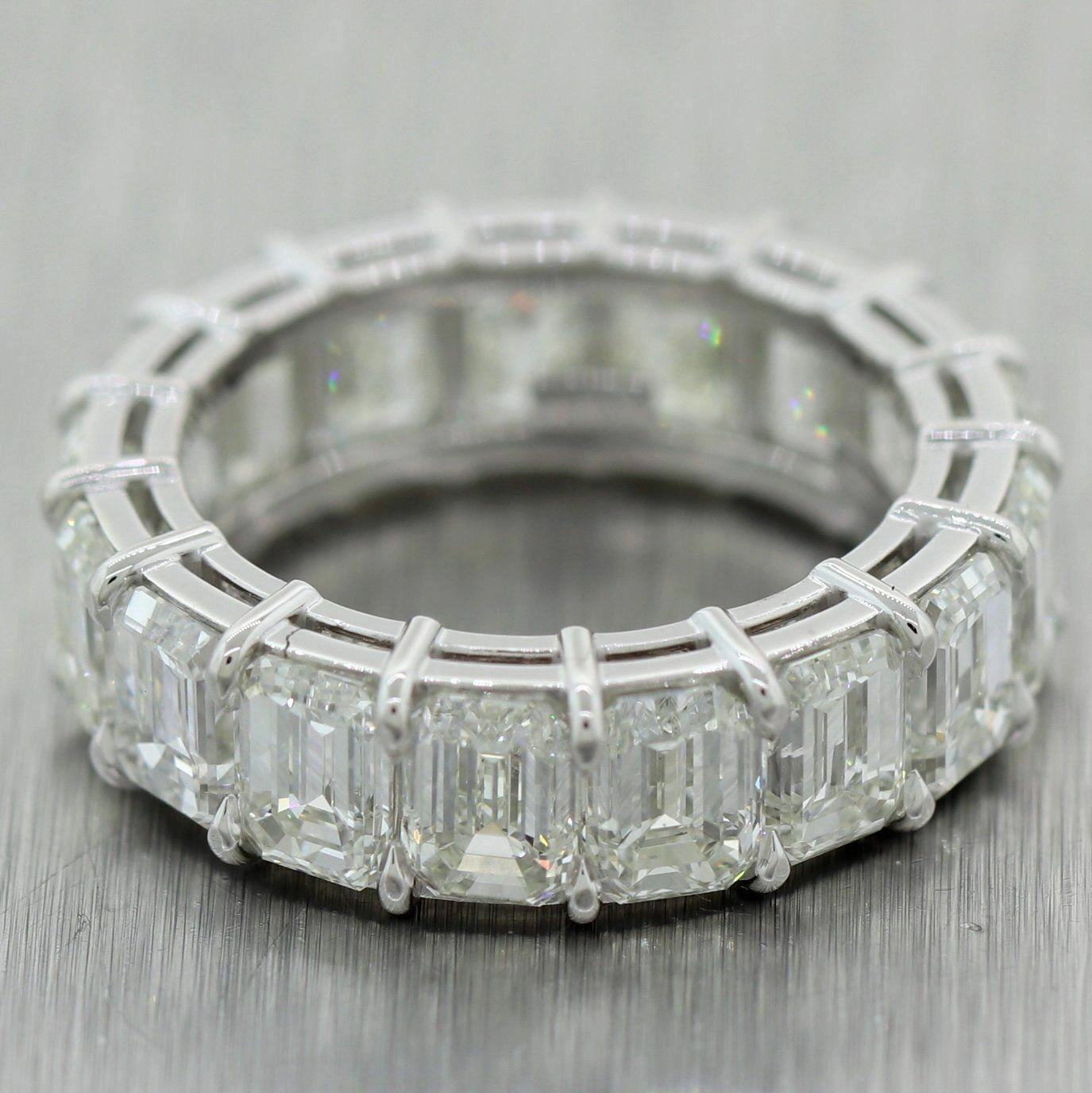 Modern Platinum 9ctw Emerald Cut Diamond Eternity Wedding Band Ring