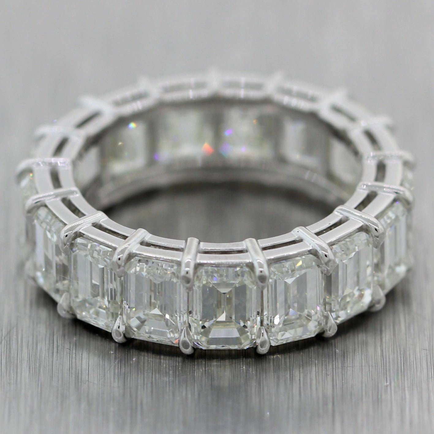 Modern Platinum 9ctw Emerald Cut Diamond Eternity Wedding Band Ring
