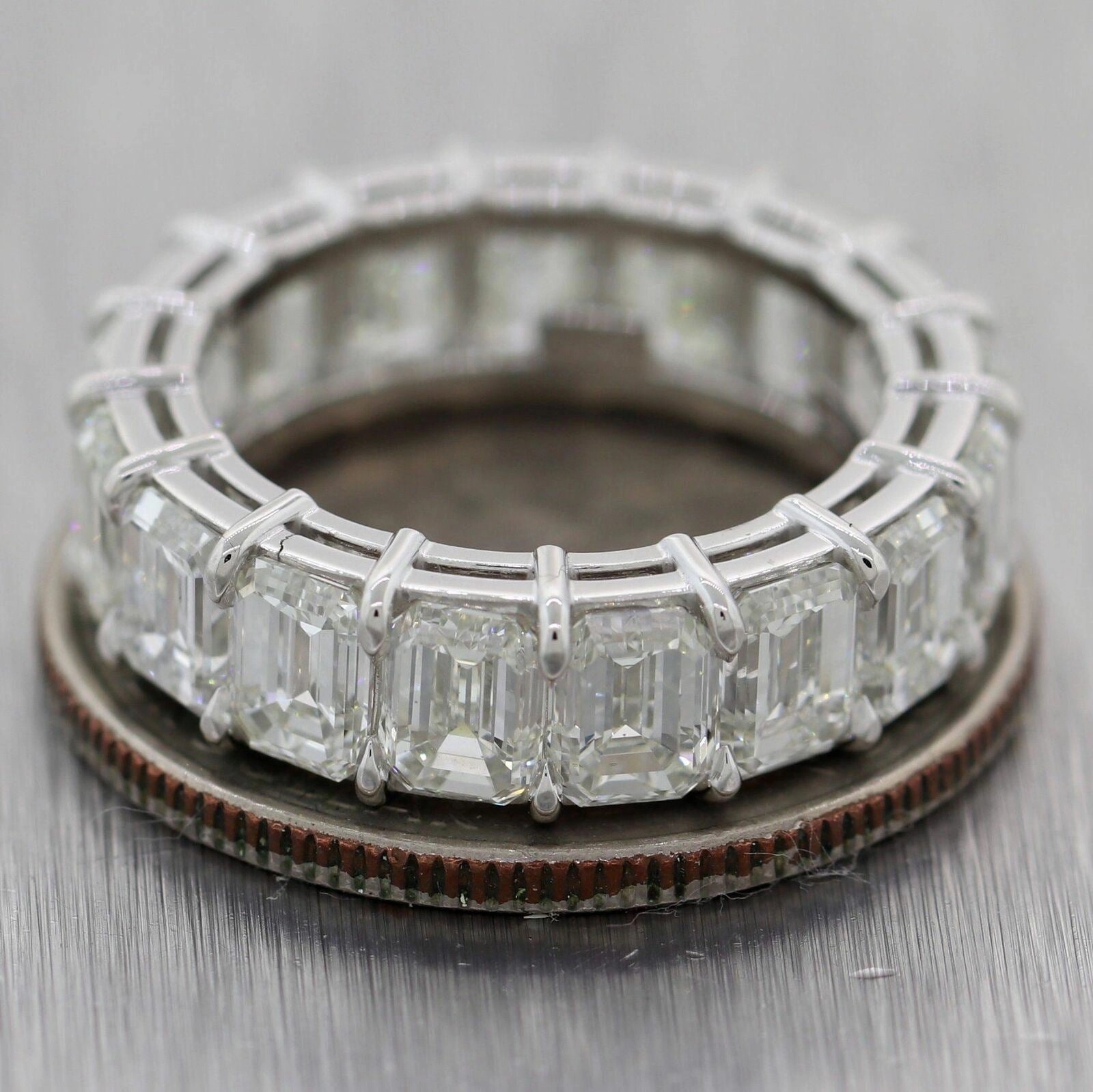 Modern Platinum 9ctw Emerald Cut Diamond Eternity Wedding Band Ring