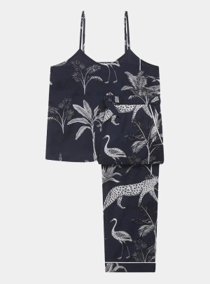 Navy Jungle Women's Organic Cotton Cami Trouser Set