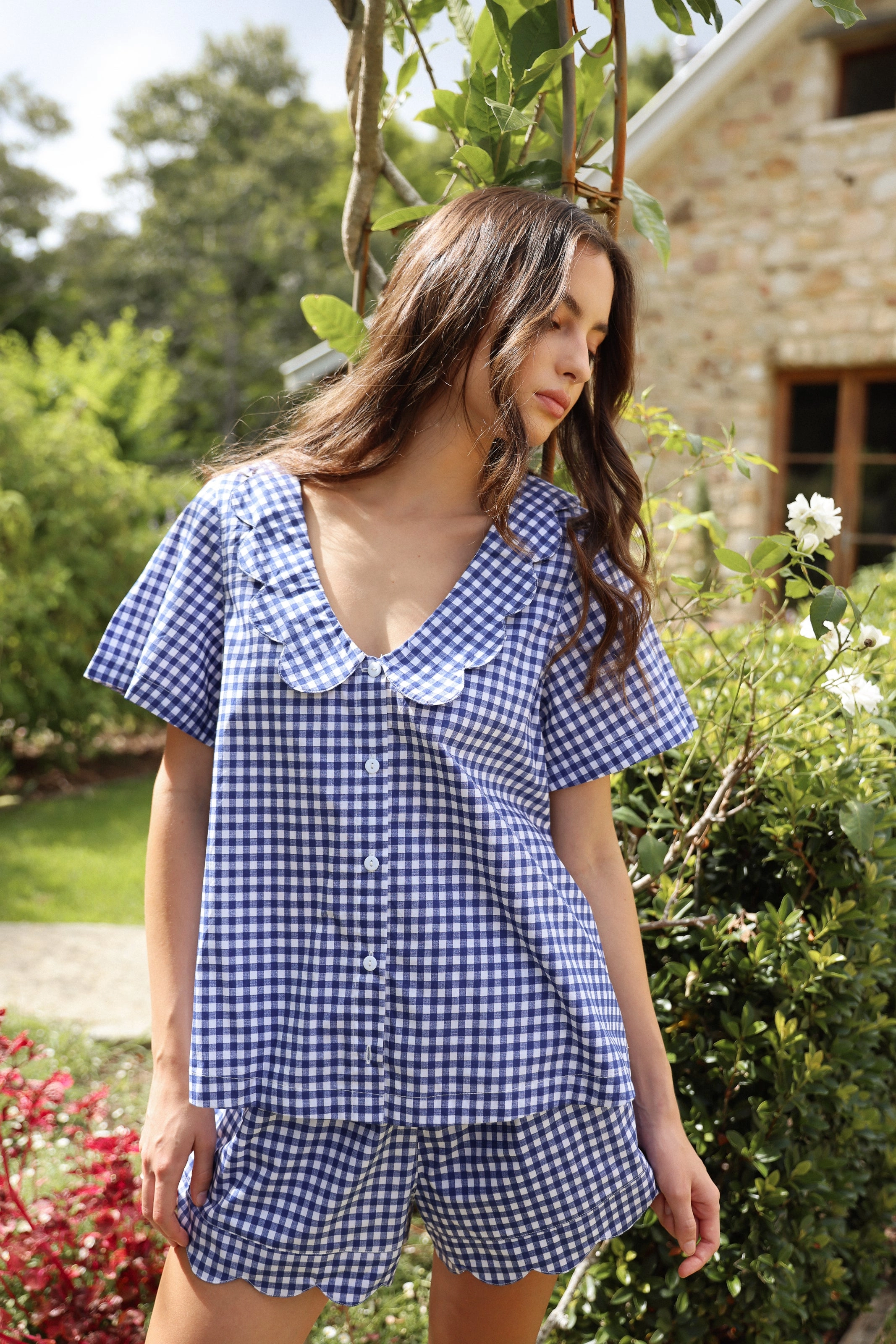 Penelope Sleep Set - Gingham - Navy