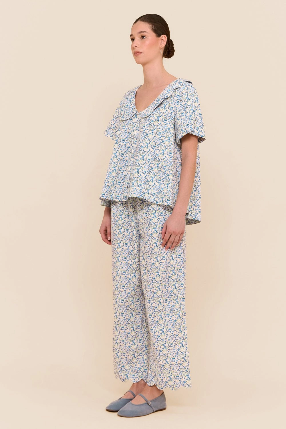 Penelope Sleep Set - Pants - Cotton - Floret Blue