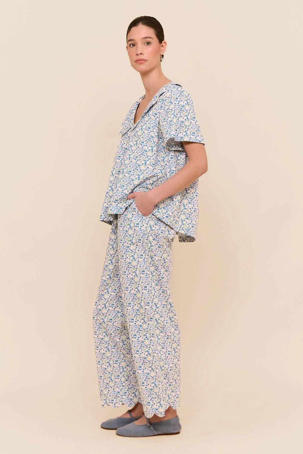 Penelope Sleep Set - Pants - Cotton - Floret Blue