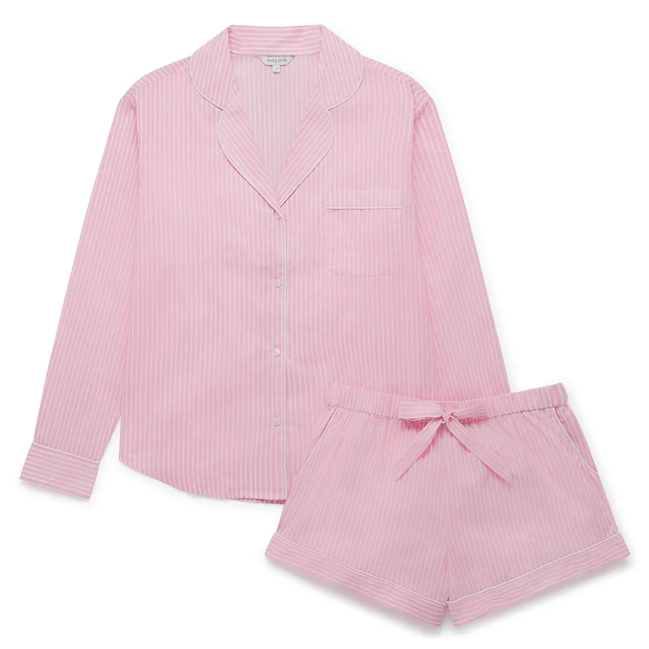 Pink & White Stripe Women's Long Sleeve Organic Cotton Pyjama Short Set