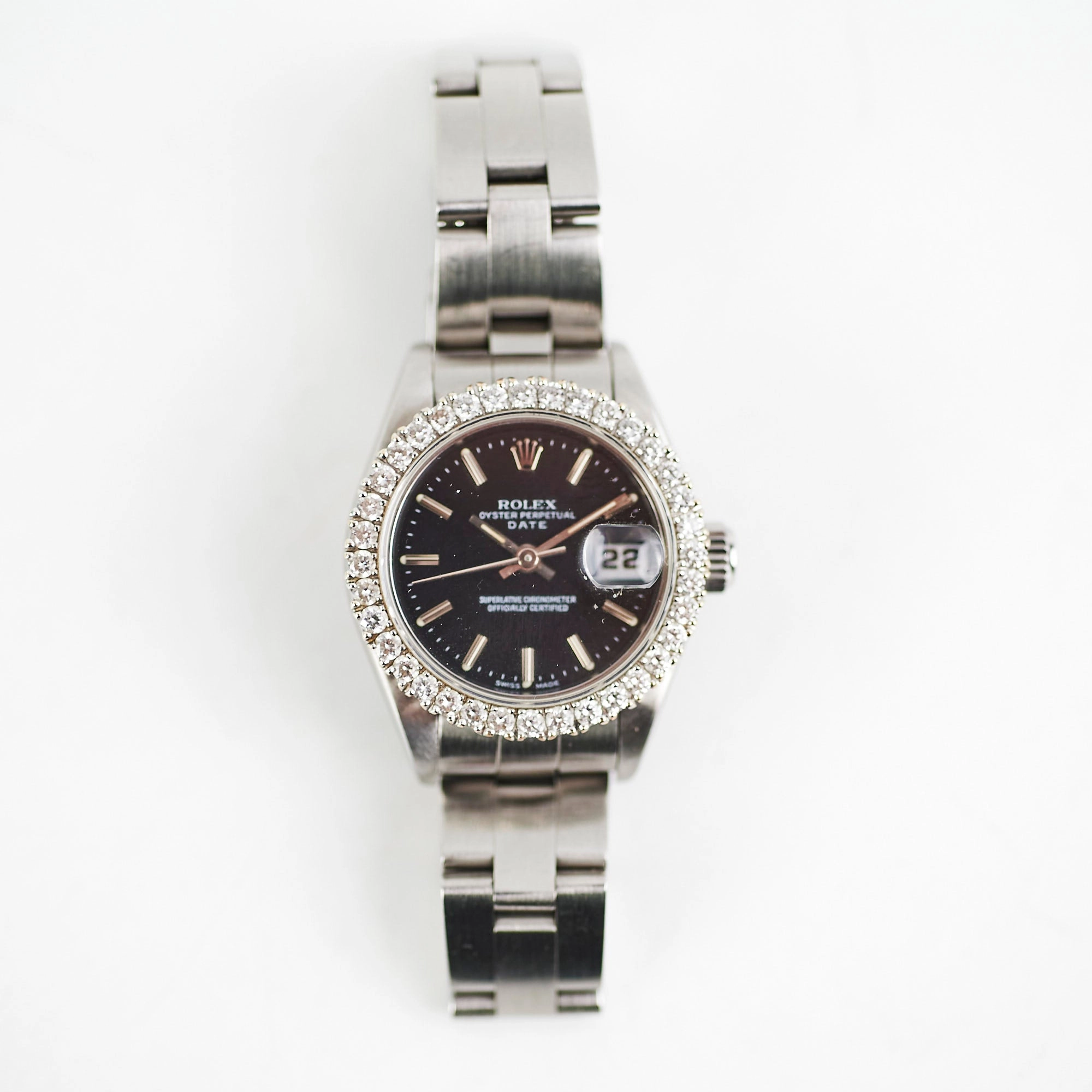 Rolex 26mm Datejust Black Aftermarket Diamonds Watch