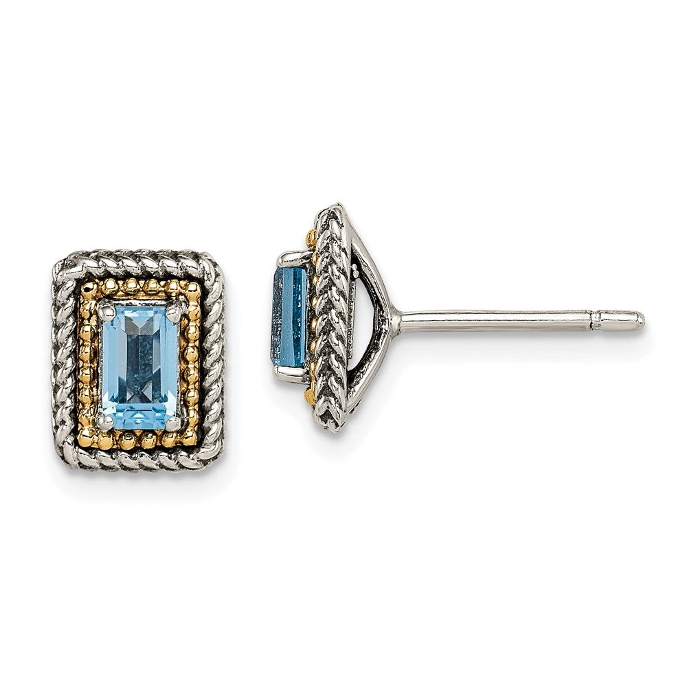 Sterling Silver w/ 14K Accent Light Swiss Blue Topaz Post Earrings