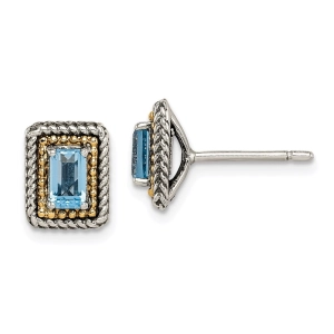 Sterling Silver w/ 14K Accent Light Swiss Blue Topaz Post Earrings