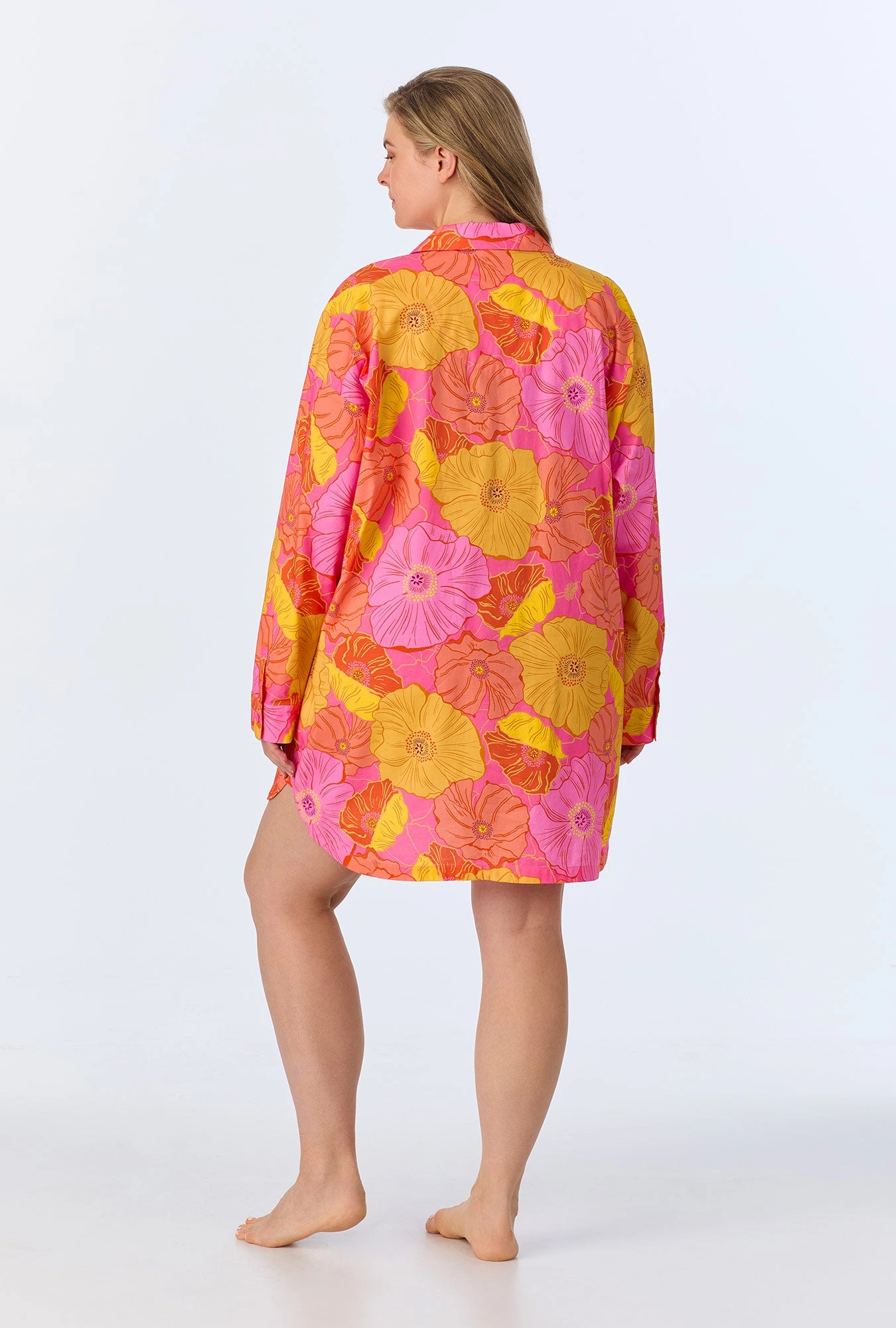 Sunkissed Poppies High Low Woven Cotton Poplin Boyfriend Shirt