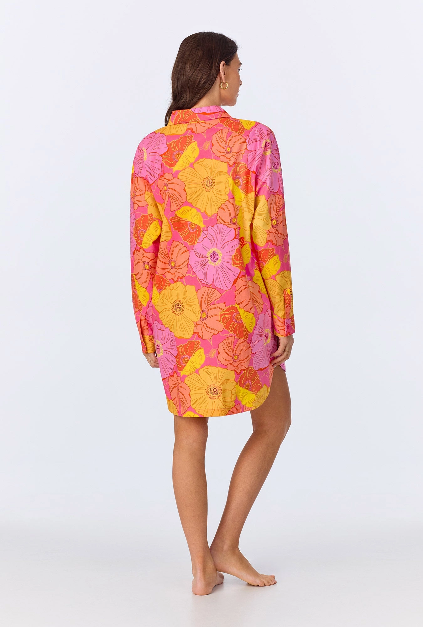 Sunkissed Poppies High Low Woven Cotton Poplin Boyfriend Shirt