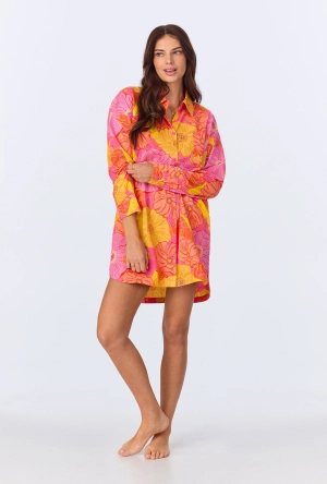 Sunkissed Poppies High Low Woven Cotton Poplin Boyfriend Shirt
