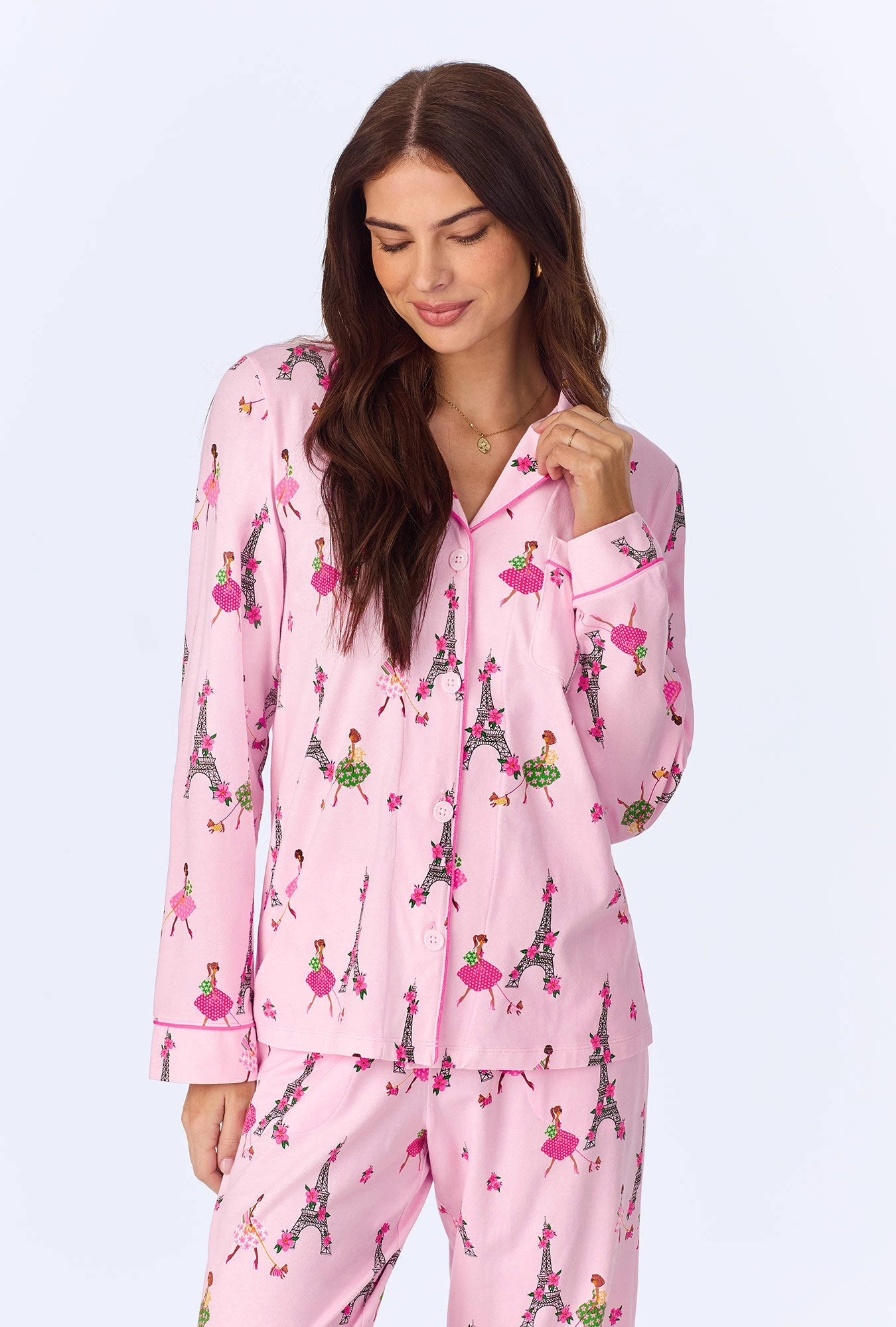 Tres Chic Long Sleeve Classic Stretch Jersey PJ Set