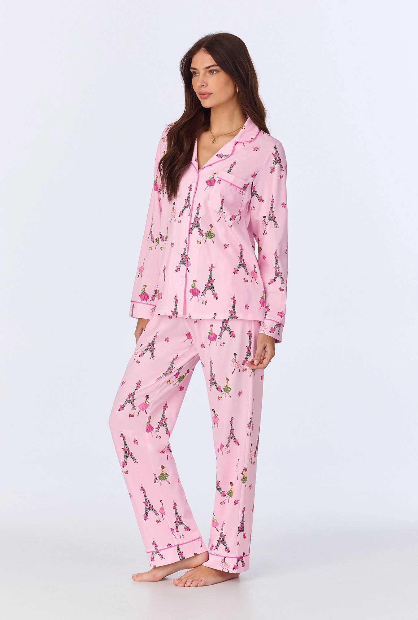 Tres Chic Long Sleeve Classic Stretch Jersey PJ Set